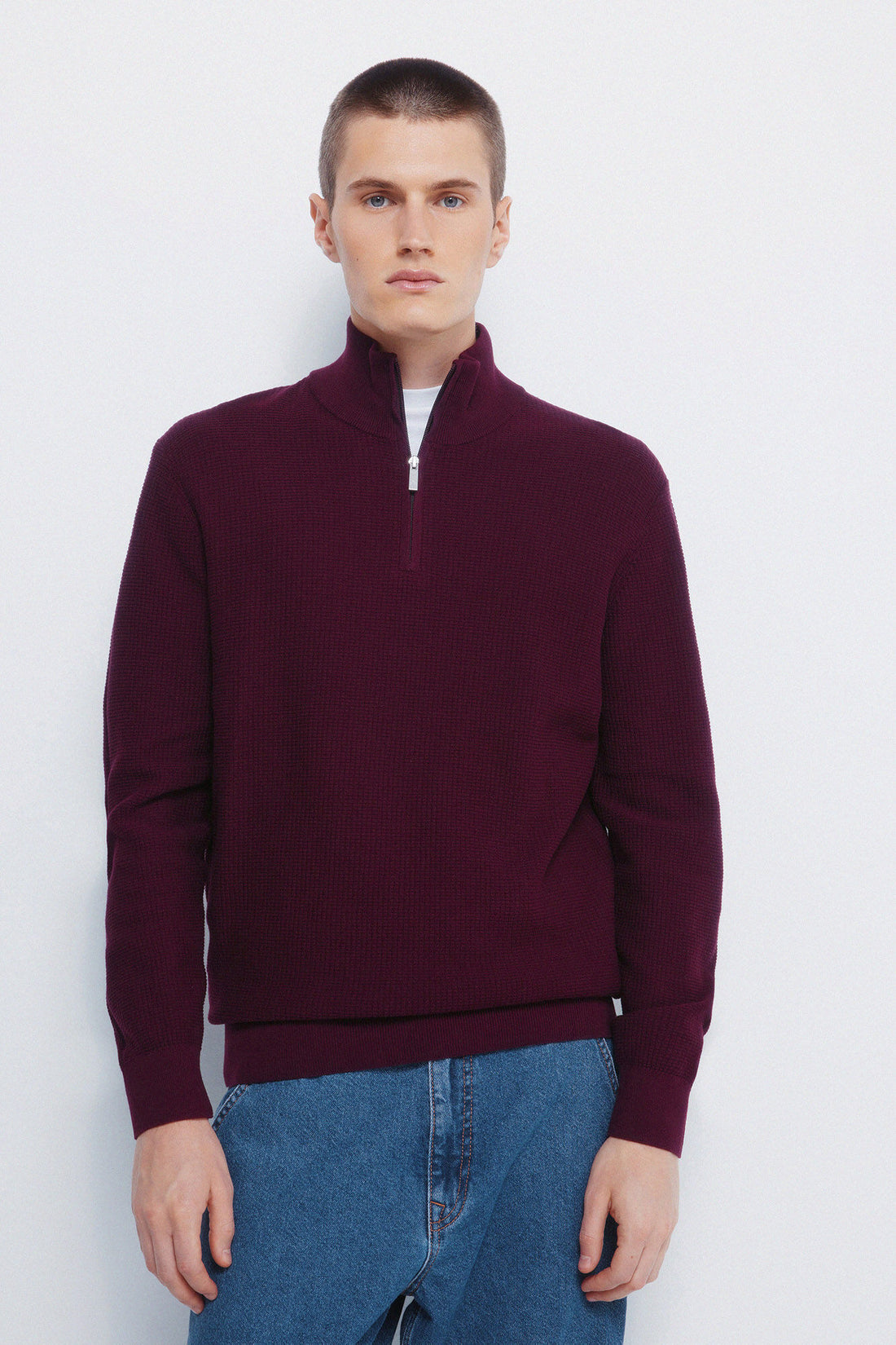 Springfield_Maroon_Plain Zip Fastening Jumper_1402519_69_01
