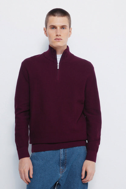 Springfield_Maroon_Plain Zip Fastening Jumper_1402519_69_01