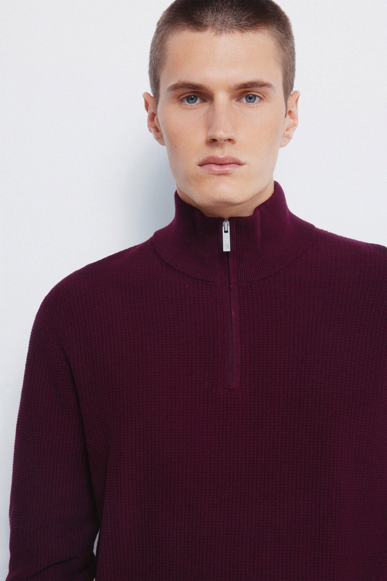 Springfield_Maroon_Plain Zip Fastening Jumper_1402519_69_02