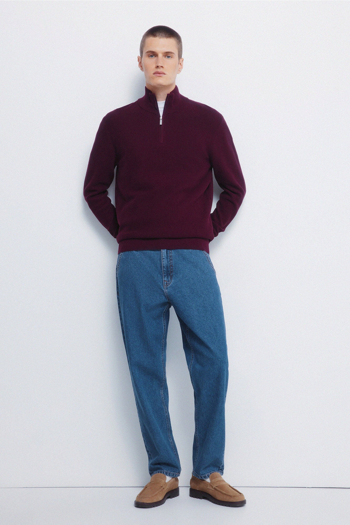 Springfield_Maroon_Plain Zip Fastening Jumper_1402519_69_05