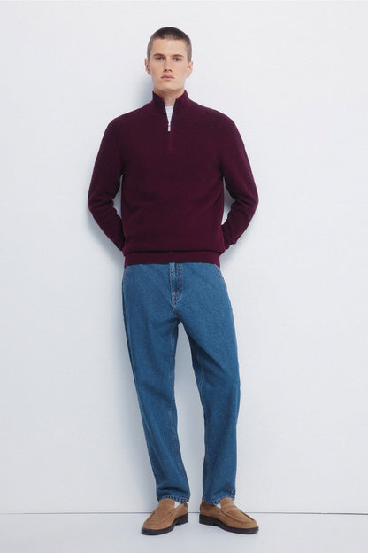 Springfield_Maroon_Plain Zip Fastening Jumper_1402519_69_05