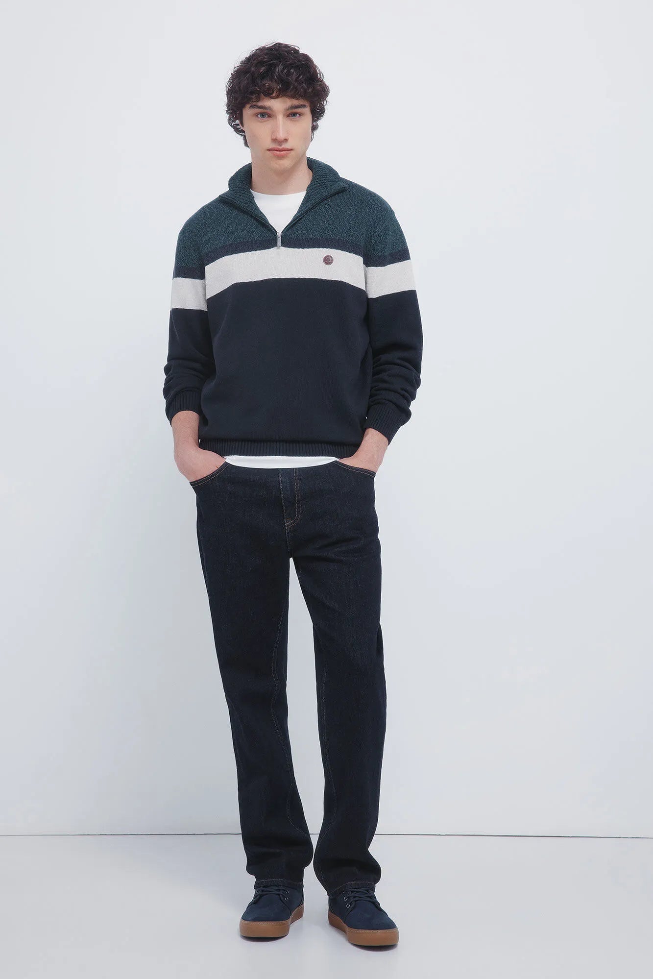 Springfield_Green_Color Block Zip Fastening Jumper_1402528_23_03