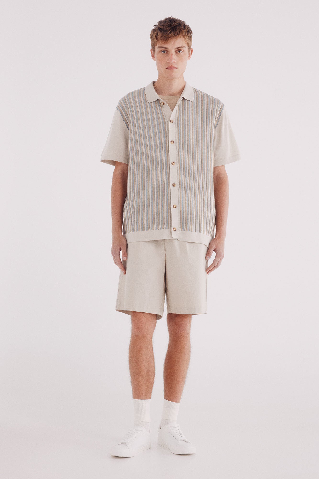 Springfield_Beige_Short Sleeve Vertical Striped Cardigan_1422862_50_03