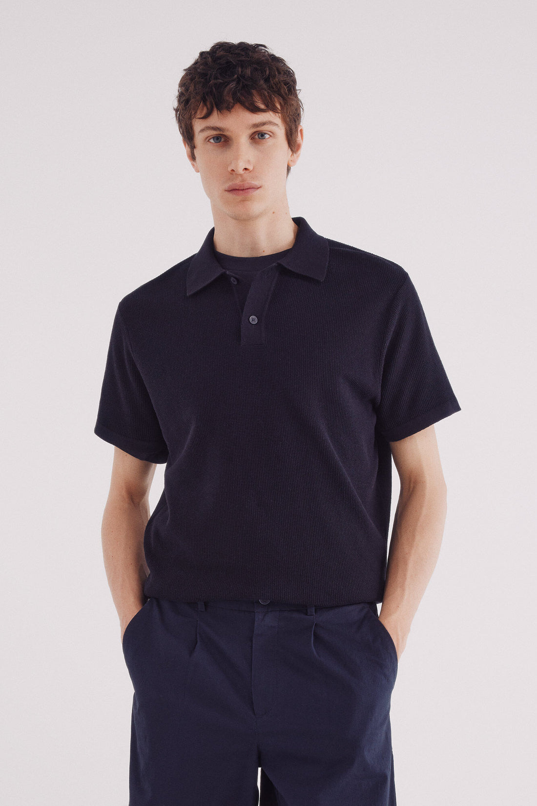 Springfield_Blue_Short Sleeve Jersey with Polo Shirt Neck Structure_1422866_10_01