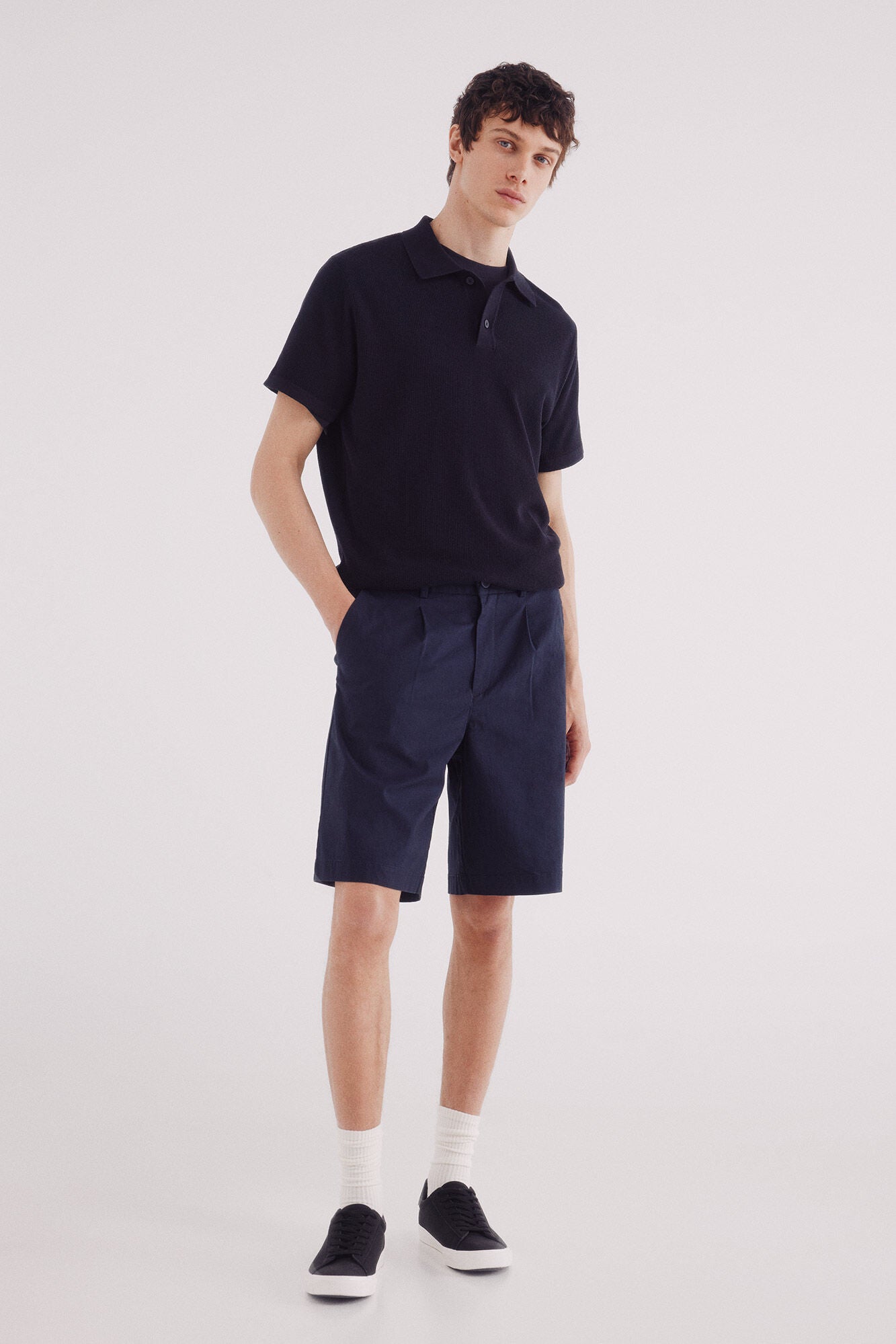 Springfield_Blue_Short Sleeve Jersey with Polo Shirt Neck Structure_1422866_10_03