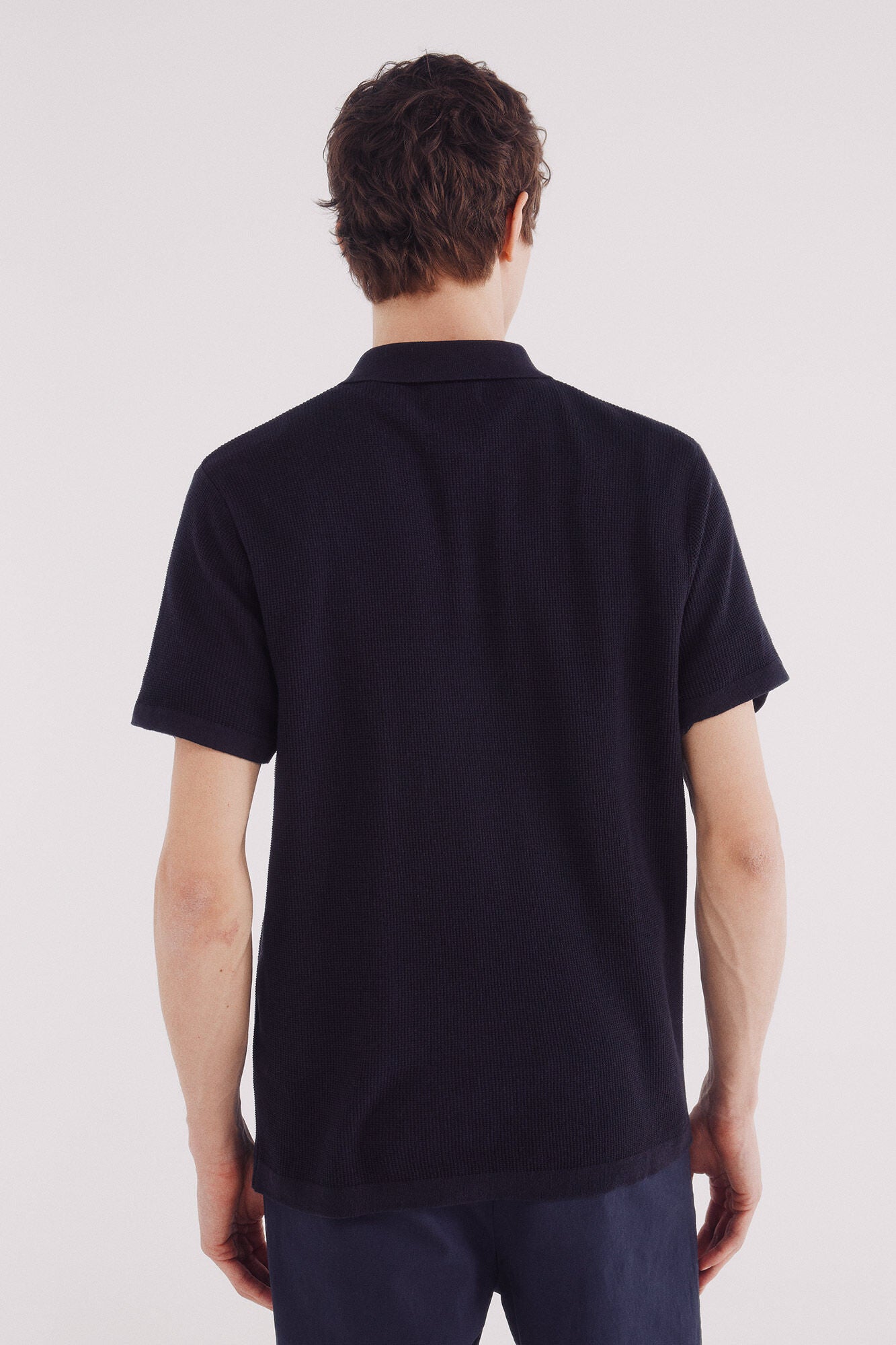 Springfield_Blue_Short Sleeve Jersey with Polo Shirt Neck Structure_1422866_10_04