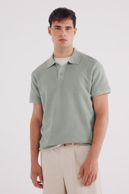 Springfield_Green_Short Sleeve Jersey with Polo Shirt Neck Structure_1422867_21_01