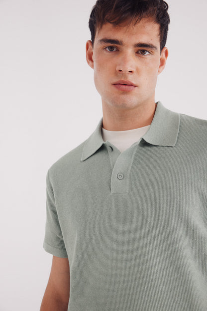 Springfield_Green_Short Sleeve Jersey with Polo Shirt Neck Structure_1422867_21_02