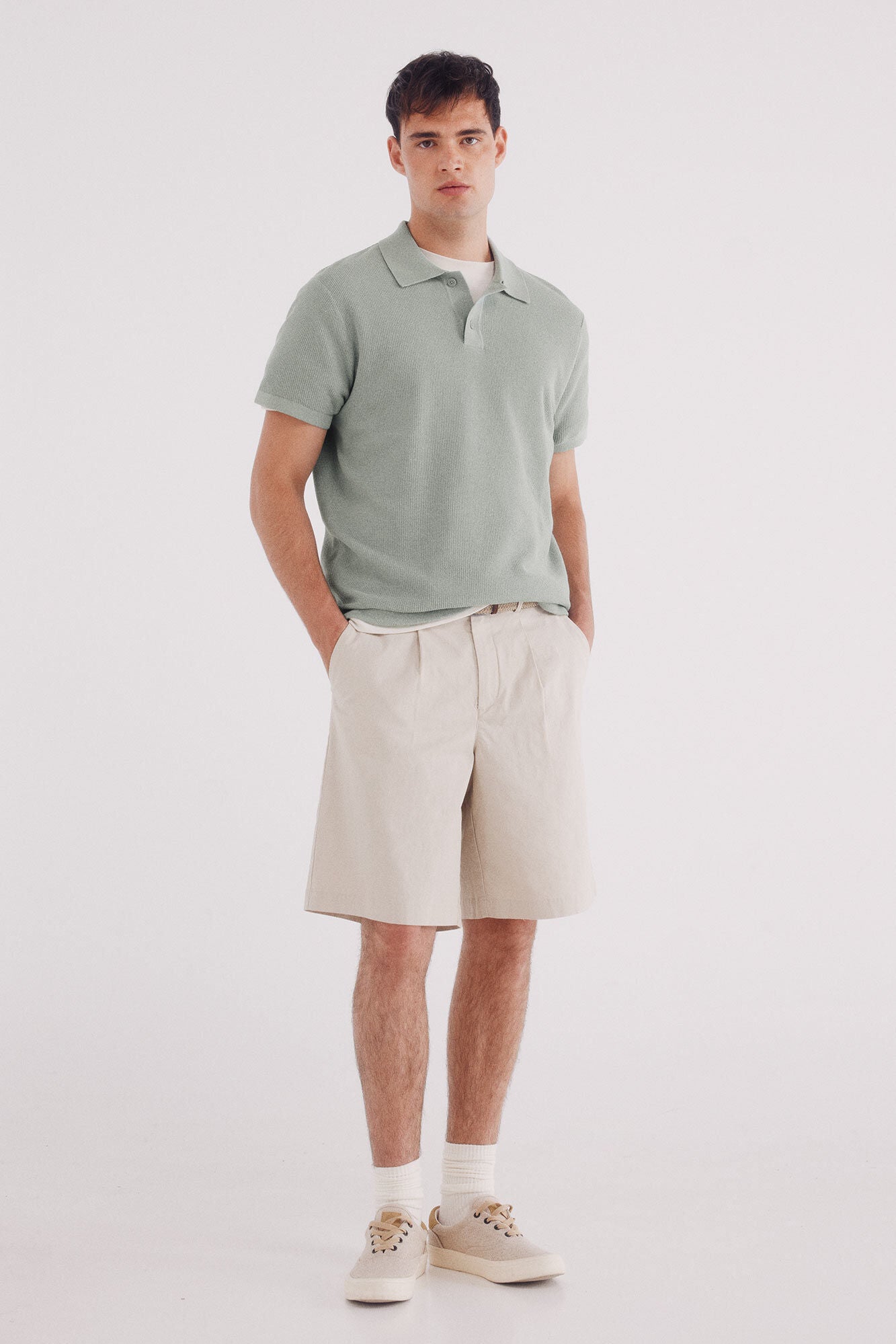 Springfield_Green_Short Sleeve Jersey with Polo Shirt Neck Structure_1422867_21_03