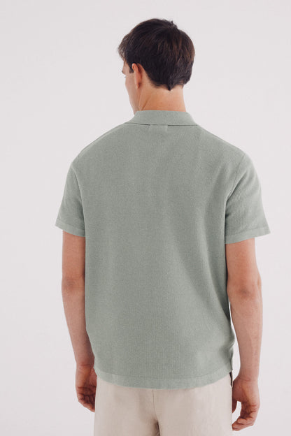 Springfield_Green_Short Sleeve Jersey with Polo Shirt Neck Structure_1422867_21_04