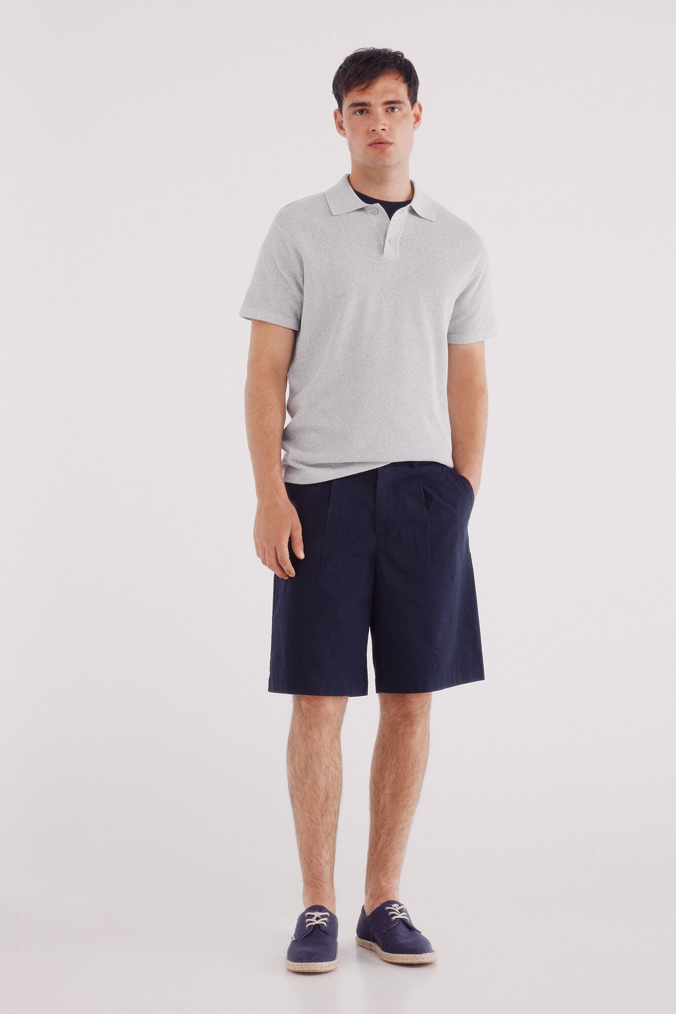 Springfield_Grey_Short Sleeve Jersey with Polo Shirt Neck Structure_1422868_44_03