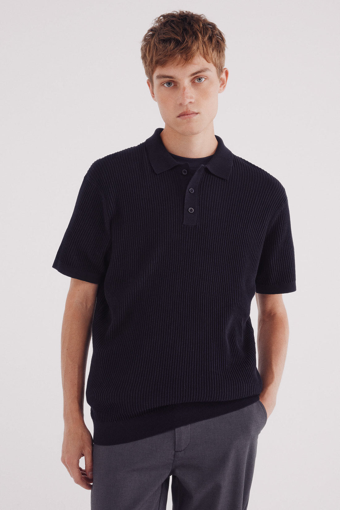 Springfield_Blue_Short Sleeve Jersey with Polo Shirt Neck Structure_1422873_10_01