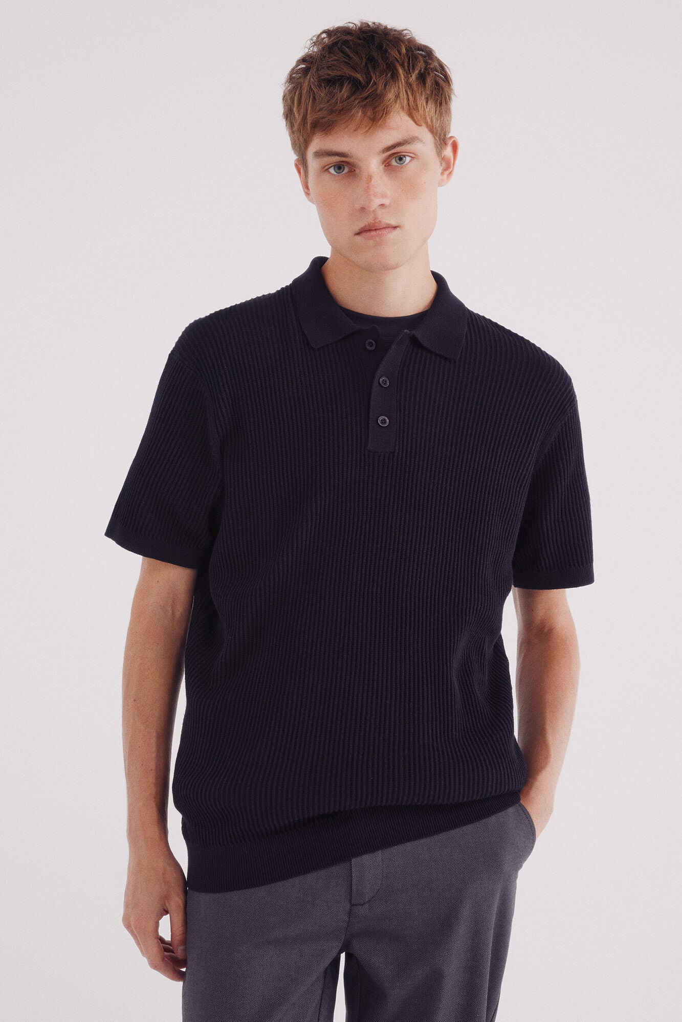 Springfield_Blue_Short Sleeve Jersey with Polo Shirt Neck Structure_1422873_10_01