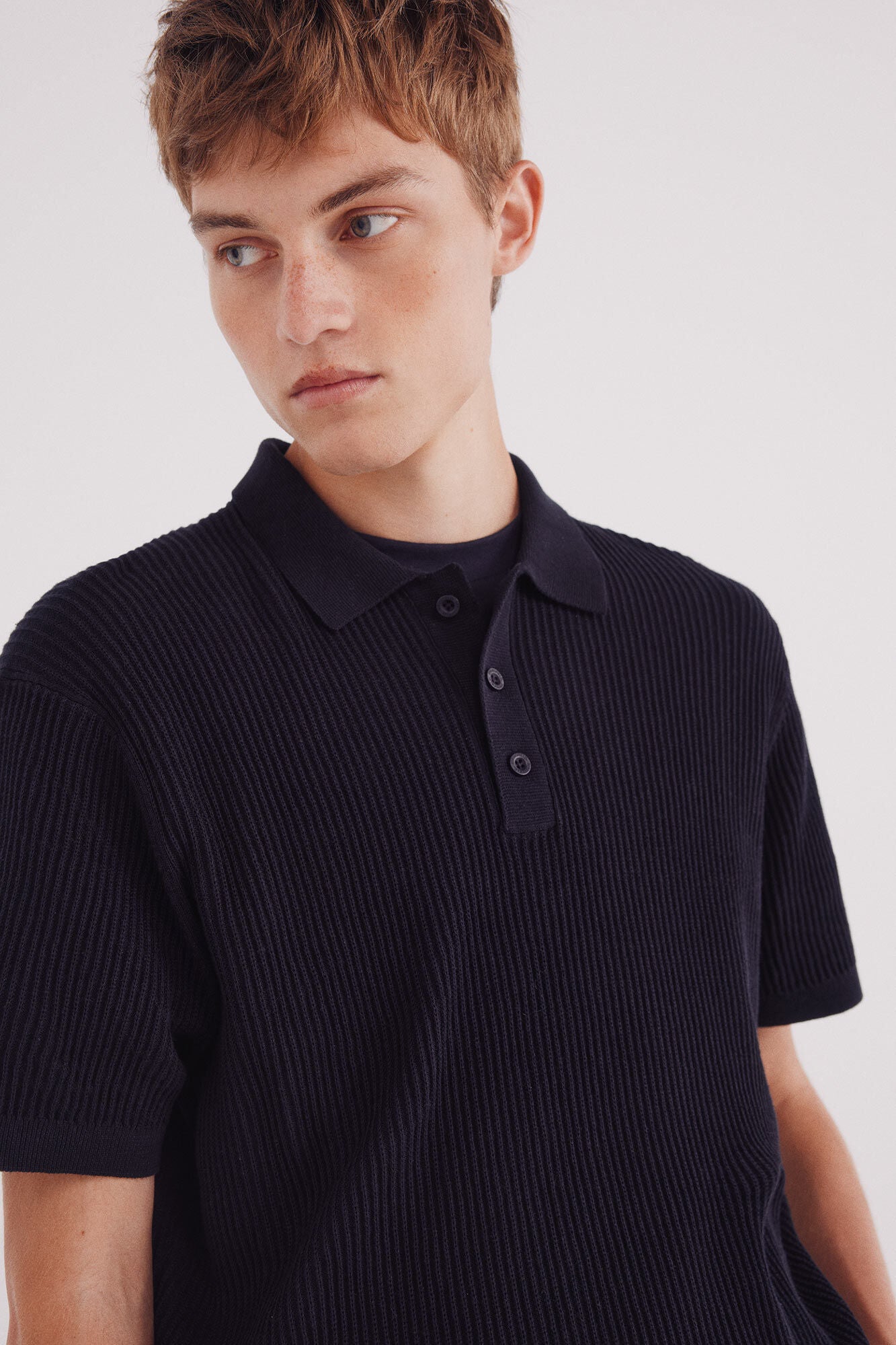 Springfield_Blue_Short Sleeve Jersey with Polo Shirt Neck Structure_1422873_10_02