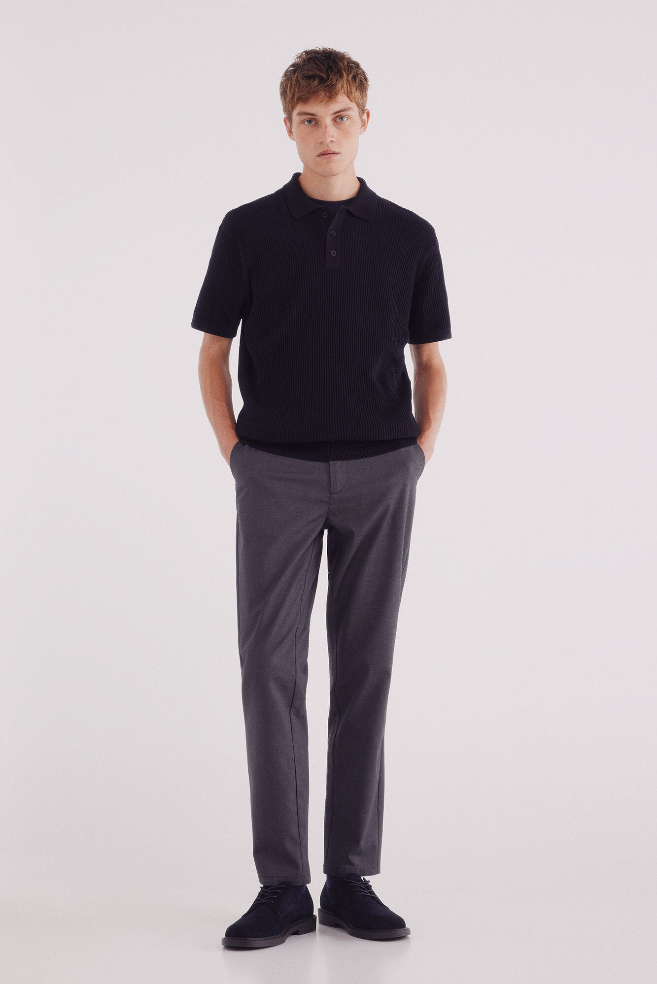 Springfield_Blue_Short Sleeve Jersey with Polo Shirt Neck Structure_1422873_10_03