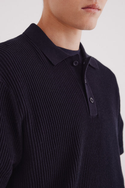 Springfield_Blue_Short Sleeve Jersey with Polo Shirt Neck Structure_1422873_10_04