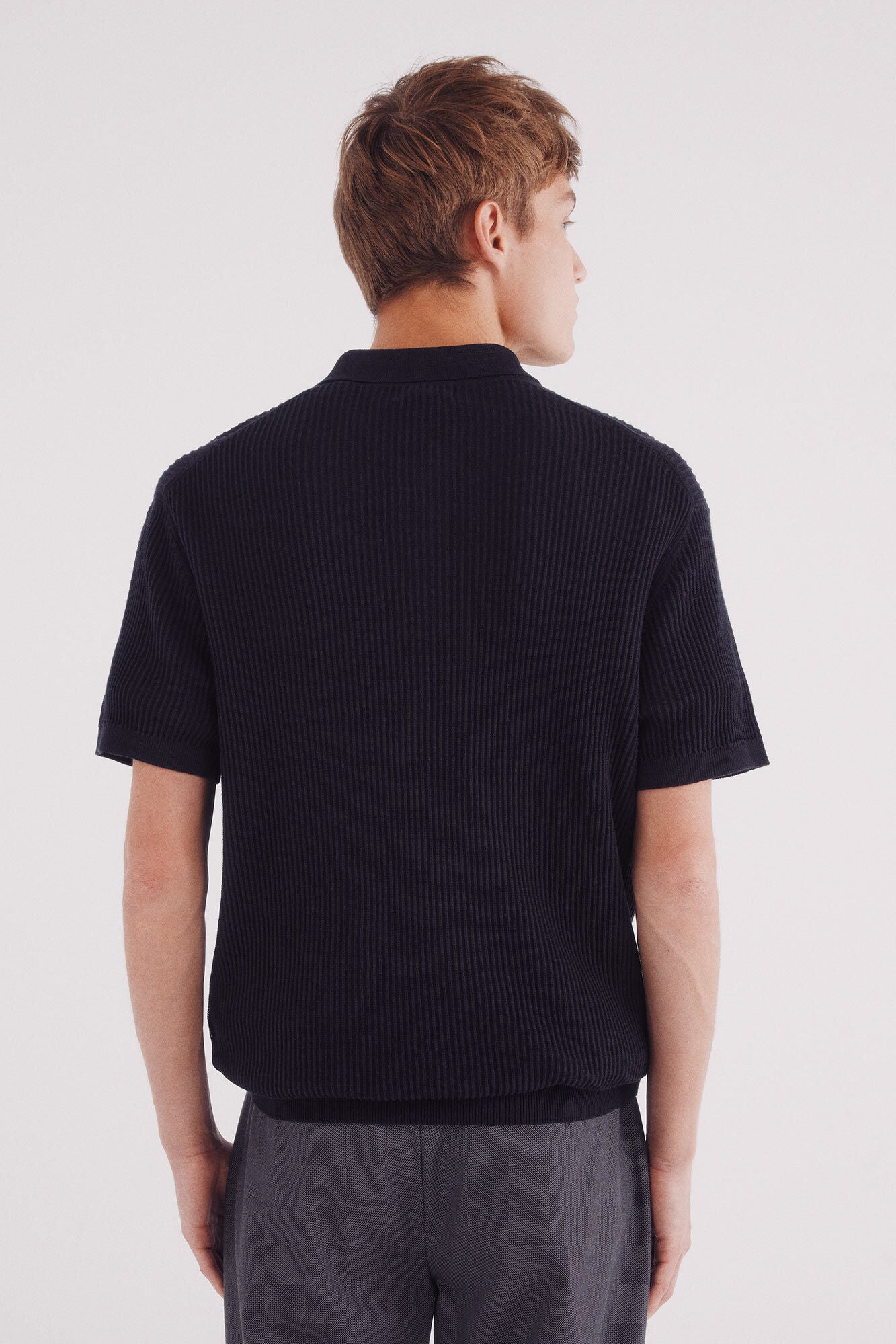 Springfield_Blue_Short Sleeve Jersey with Polo Shirt Neck Structure_1422873_10_05