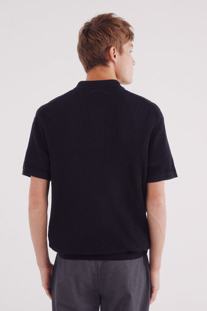 Springfield_Blue_Short Sleeve Jersey with Polo Shirt Neck Structure_1422873_10_05