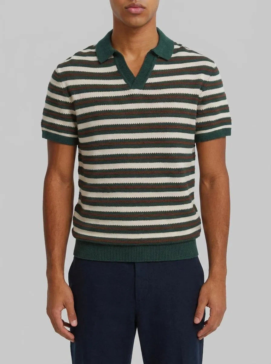Springfield Blue Men Structured Striped Polo Shirt SKU: 1423131_88 Image 00