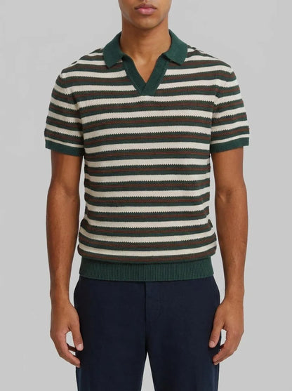 Springfield Blue Men Structured Striped Polo Shirt SKU: 1423131_88 Image 00