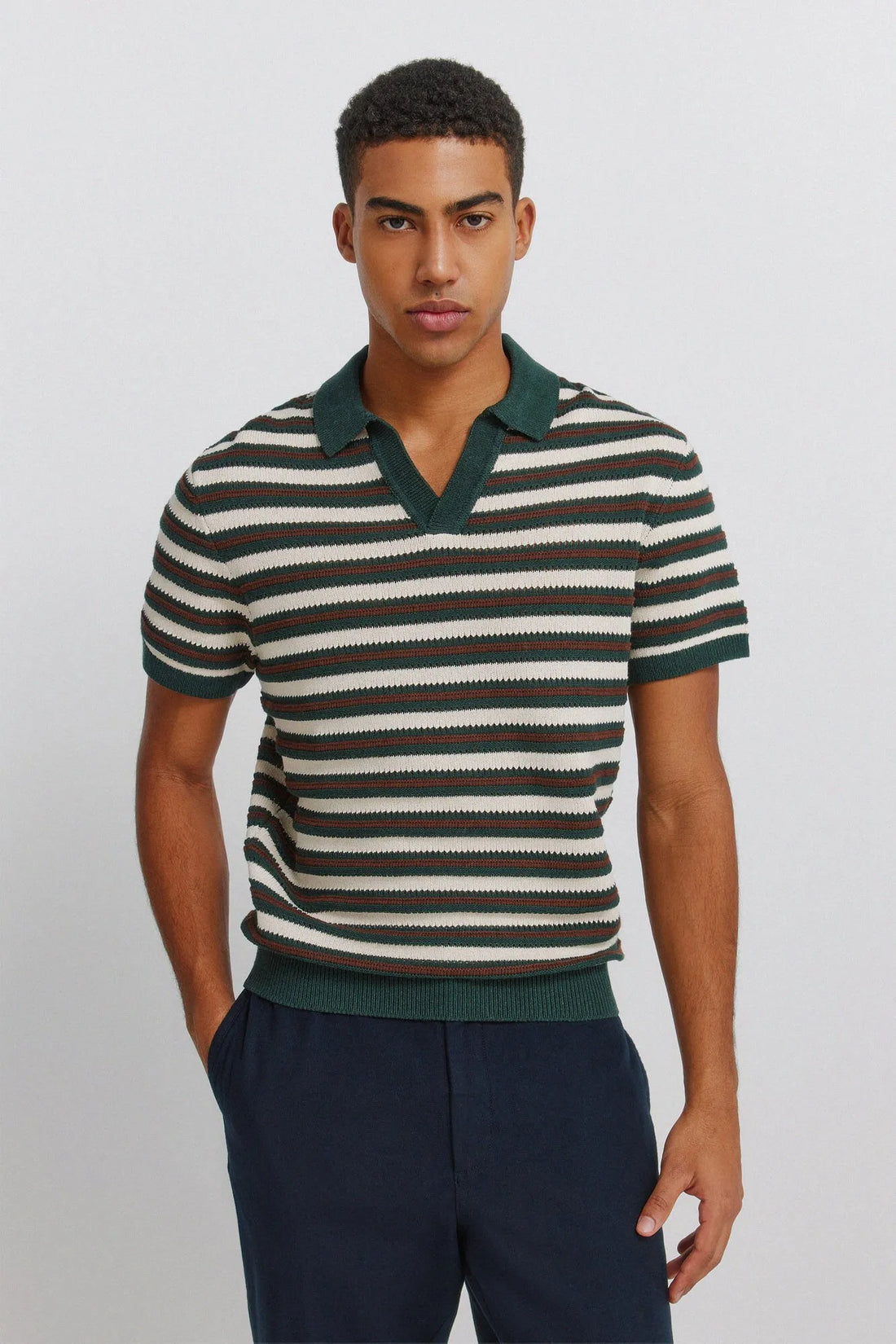 Springfield Blue Men Structured Striped Polo Shirt SKU: 1423131_88 Image 01