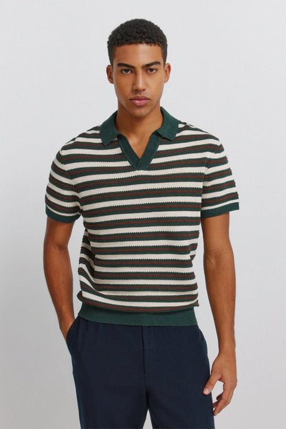 Springfield Blue Men Structured Striped Polo Shirt SKU: 1423131_88 Image 01