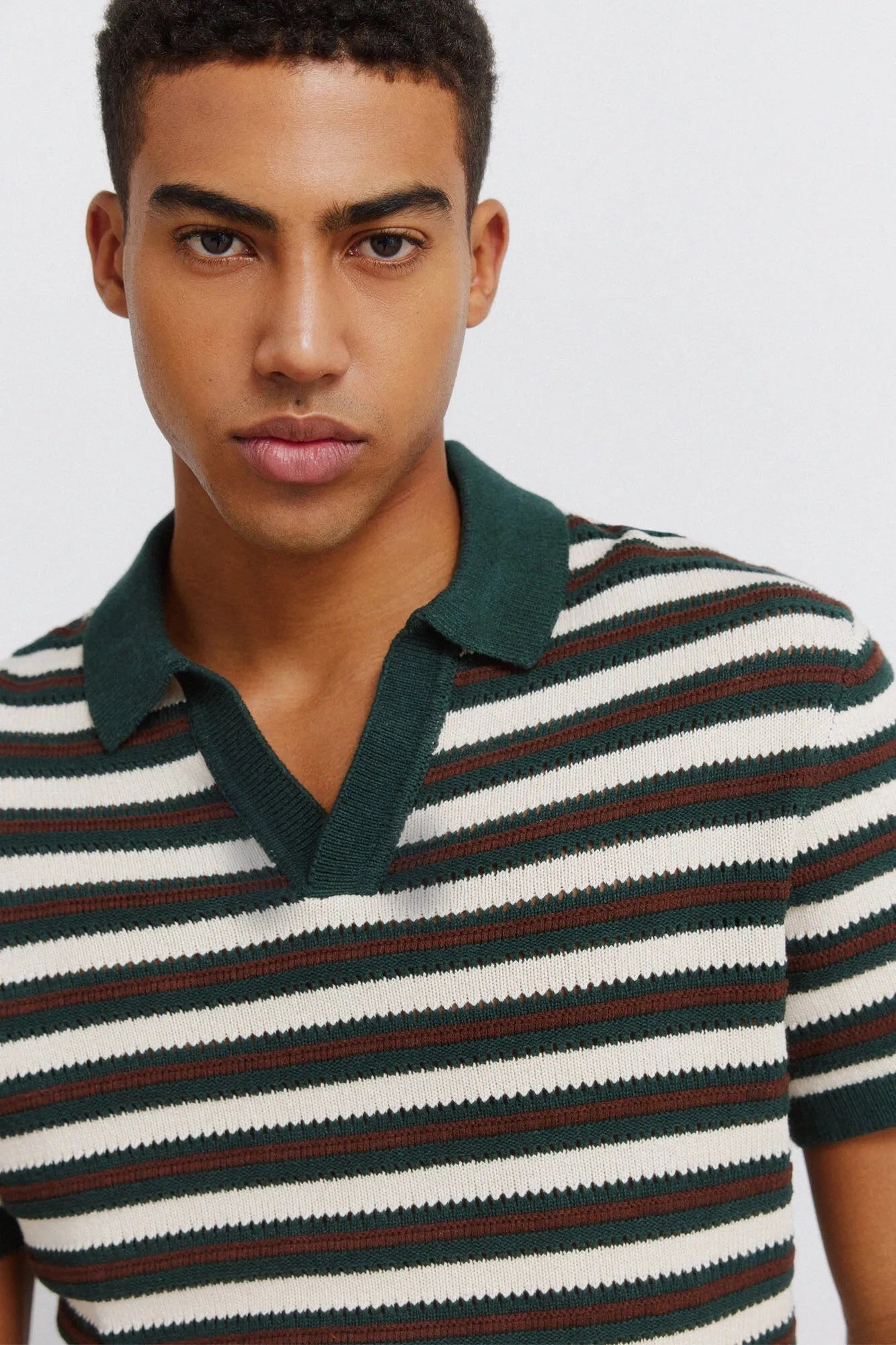 Springfield Blue Men Structured Striped Polo Shirt SKU: 1423131_88 Image 02