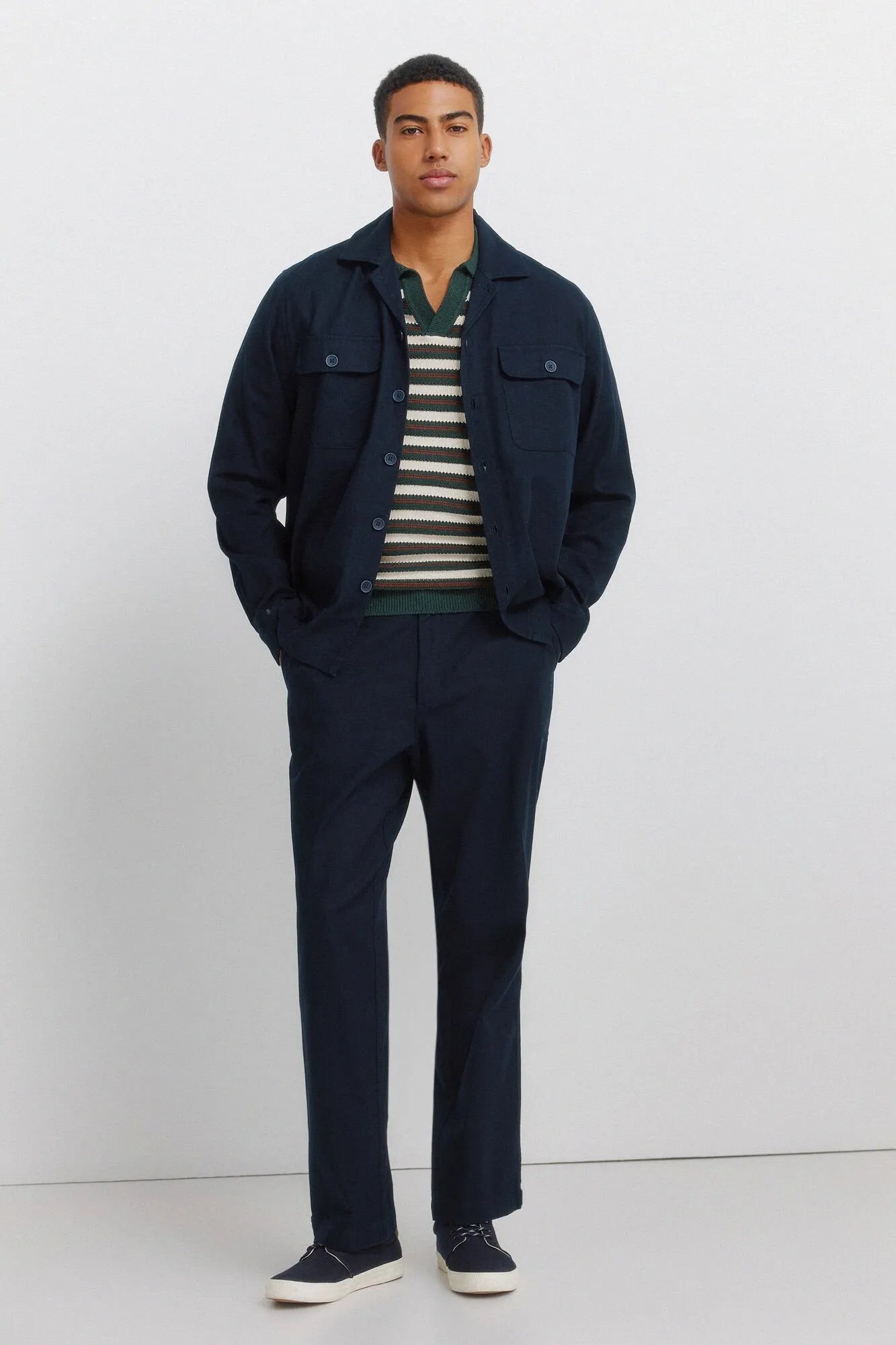 Springfield Blue Men Structured Striped Polo Shirt SKU: 1423131_88 Image 03