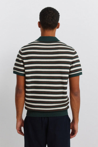 Springfield Blue Men Structured Striped Polo Shirt SKU: 1423131_88 Image 05