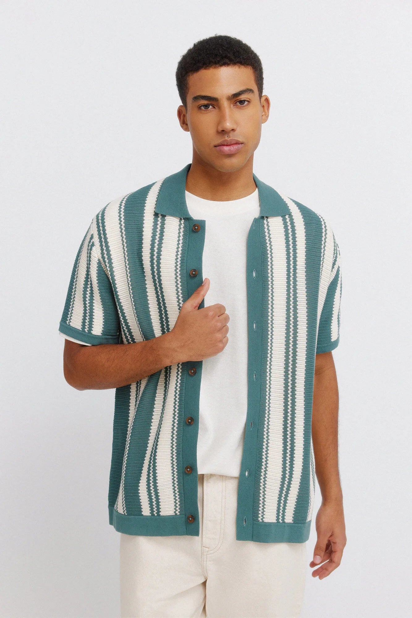 Springfield Blue Men Striped Button Cardigan SKU: 1423132_88 Image 01