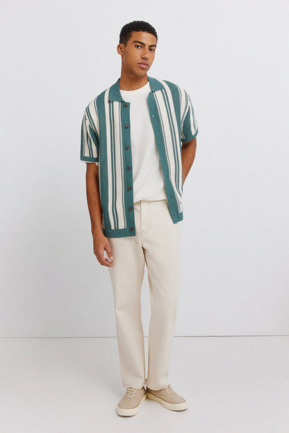 Springfield Blue Men Striped Button Cardigan SKU: 1423132_88 Image 02