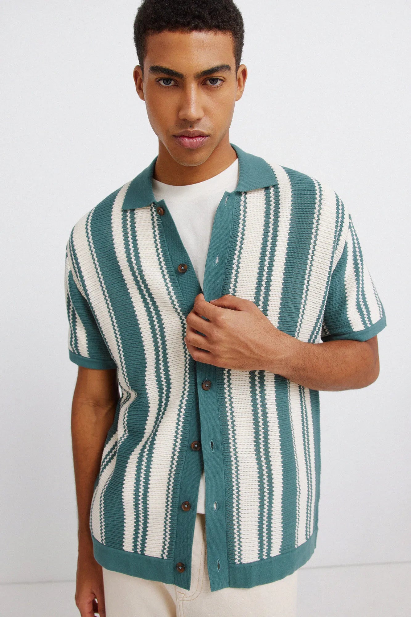 Springfield Blue Men Striped Button Cardigan SKU: 1423132_88 Image 04