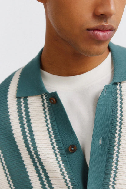 Springfield Blue Men Striped Button Cardigan SKU: 1423132_88 Image 05