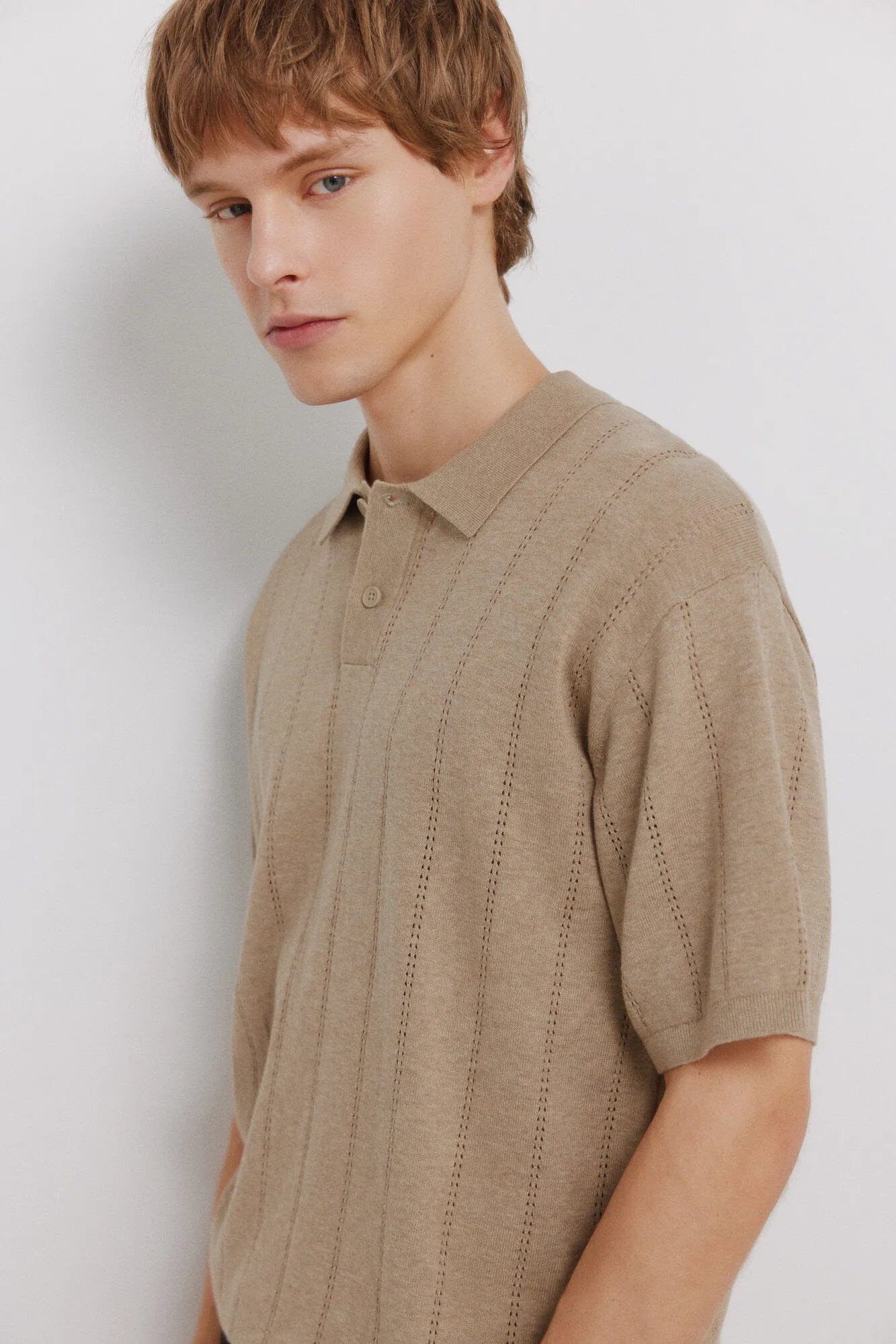 Springfield Brown Men Openwork Detail Polo Shirt SKU: 1423139_35 Image 04