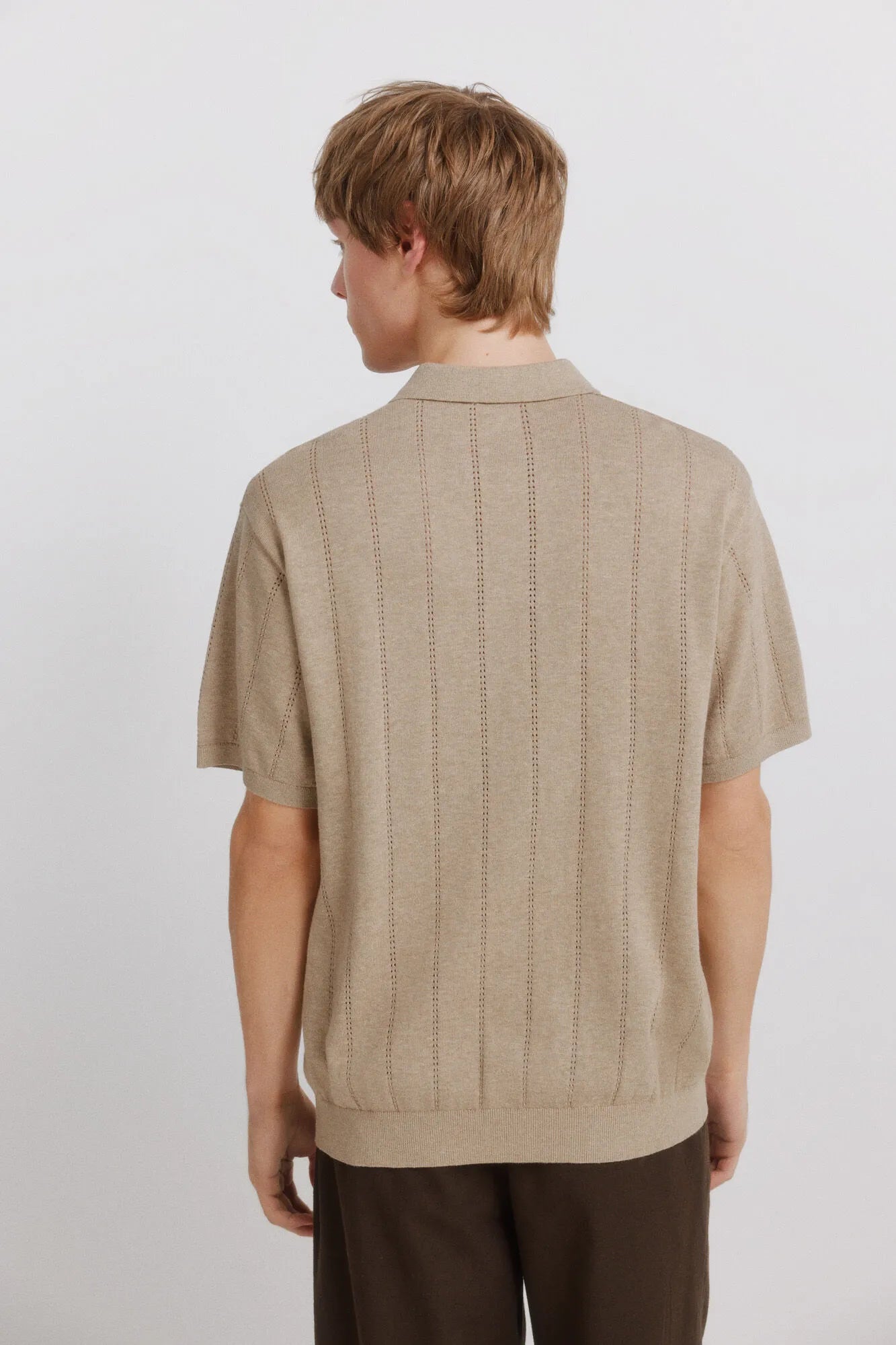 Springfield Brown Men Openwork Detail Polo Shirt SKU: 1423139_35 Image 05