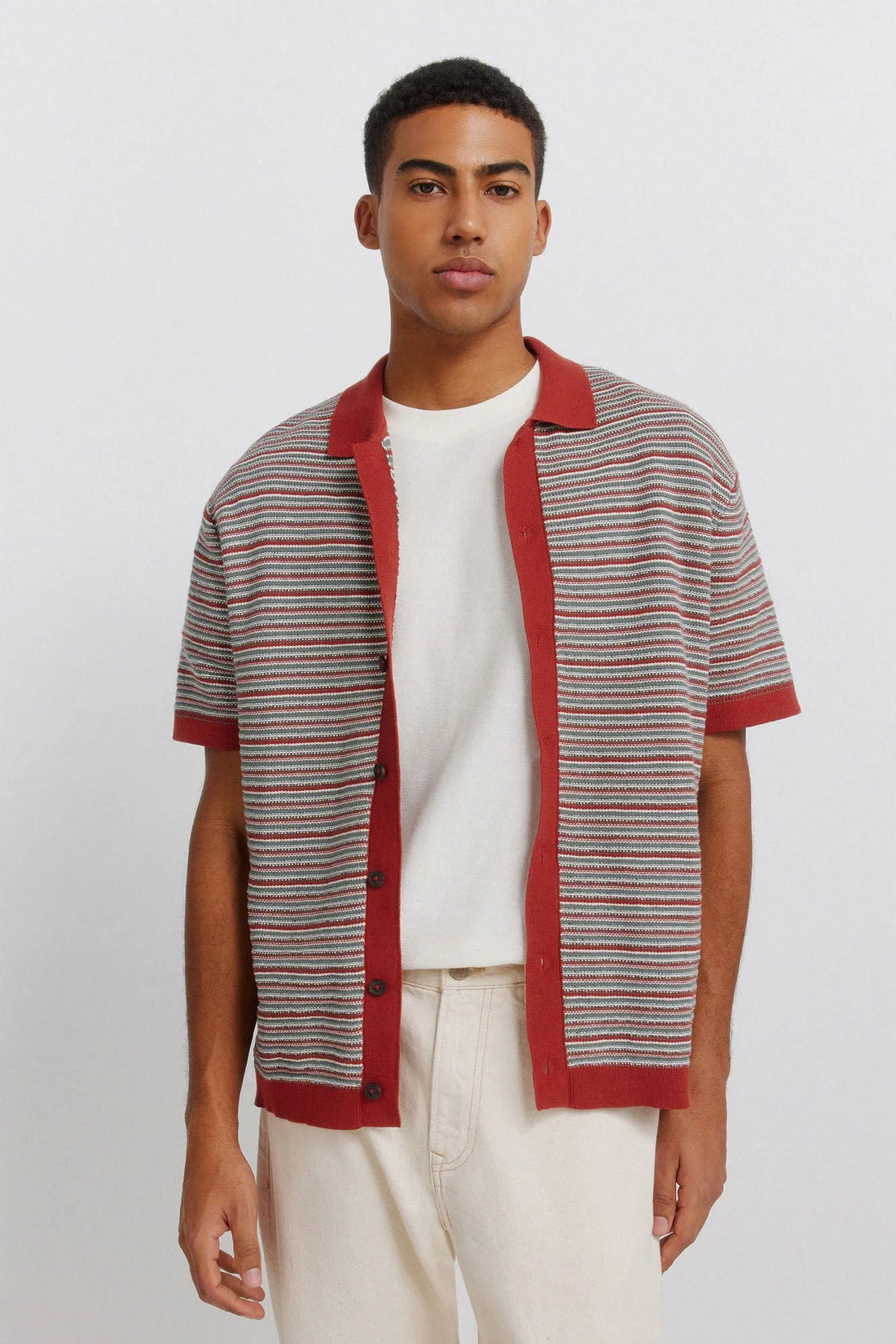 Springfield Orange Men Short Sleeve Link Structure Cardigan SKU: 1423140_65 Image 01