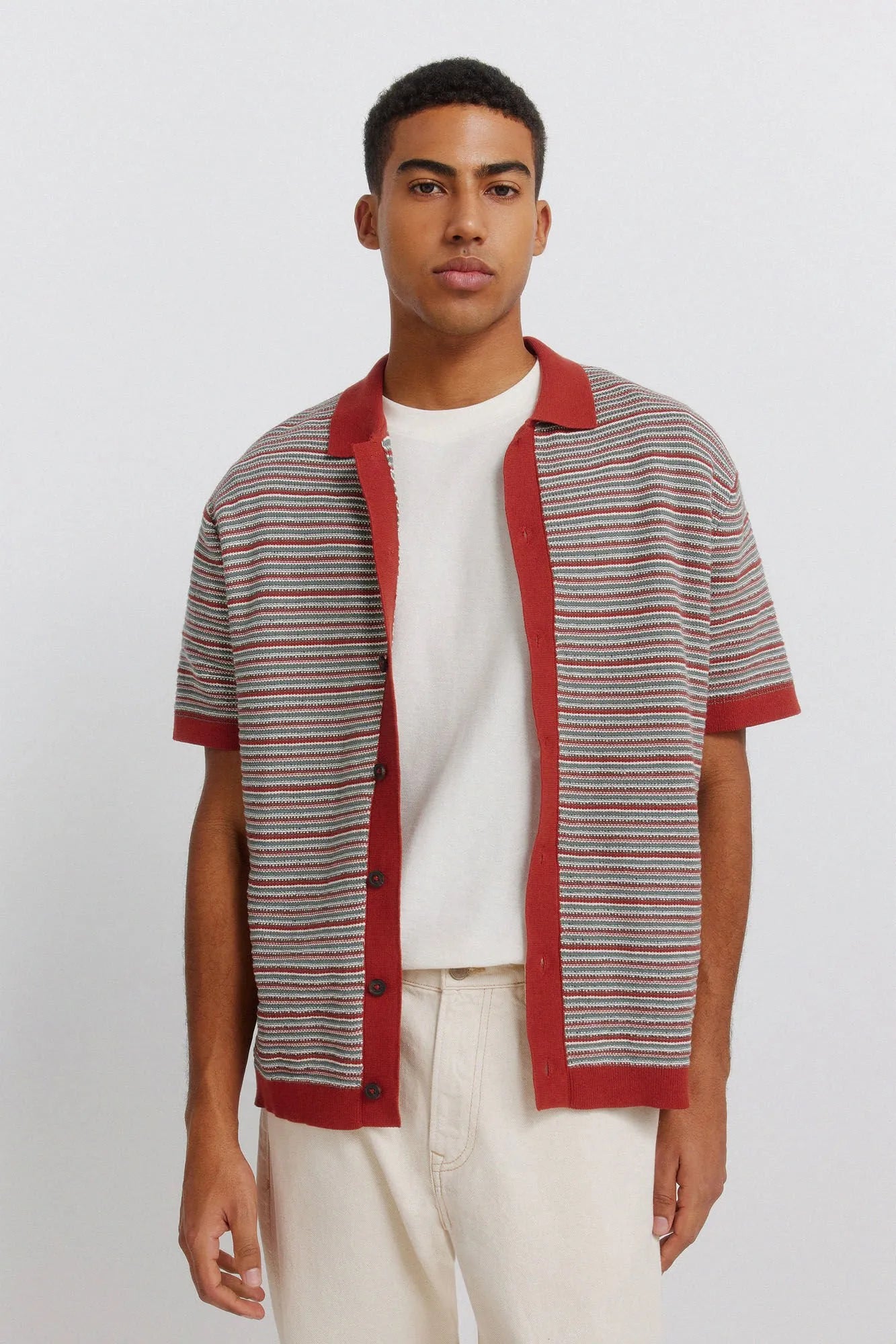 Springfield Orange Men Short Sleeve Link Structure Cardigan SKU: 1423140_65 Image 01
