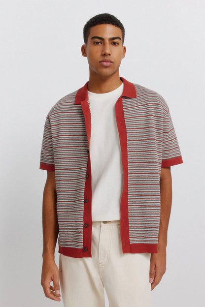 Springfield Orange Men Short Sleeve Link Structure Cardigan SKU: 1423140_65 Image 01