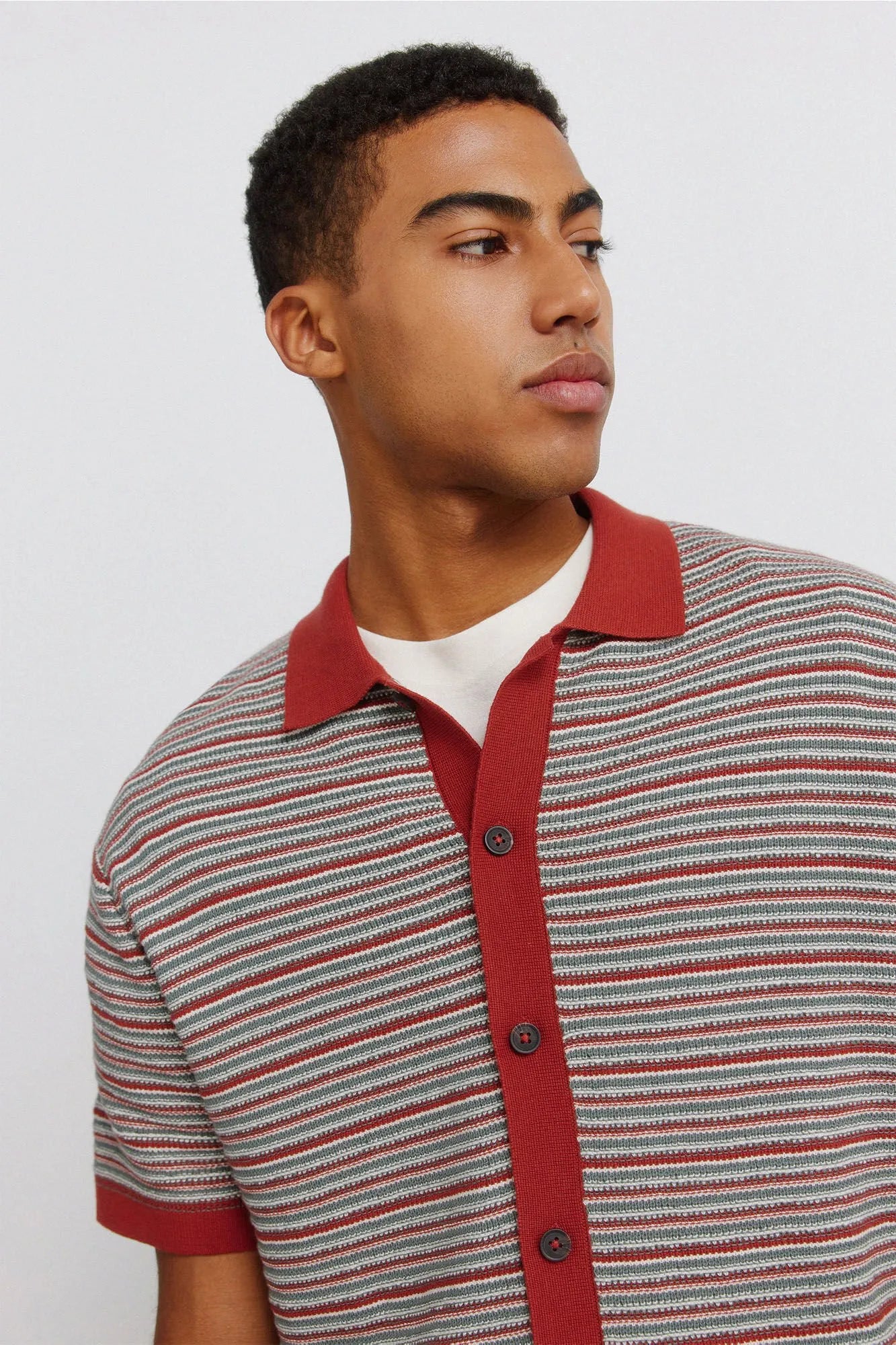 Springfield Orange Men Short Sleeve Link Structure Cardigan SKU: 1423140_65 Image 02