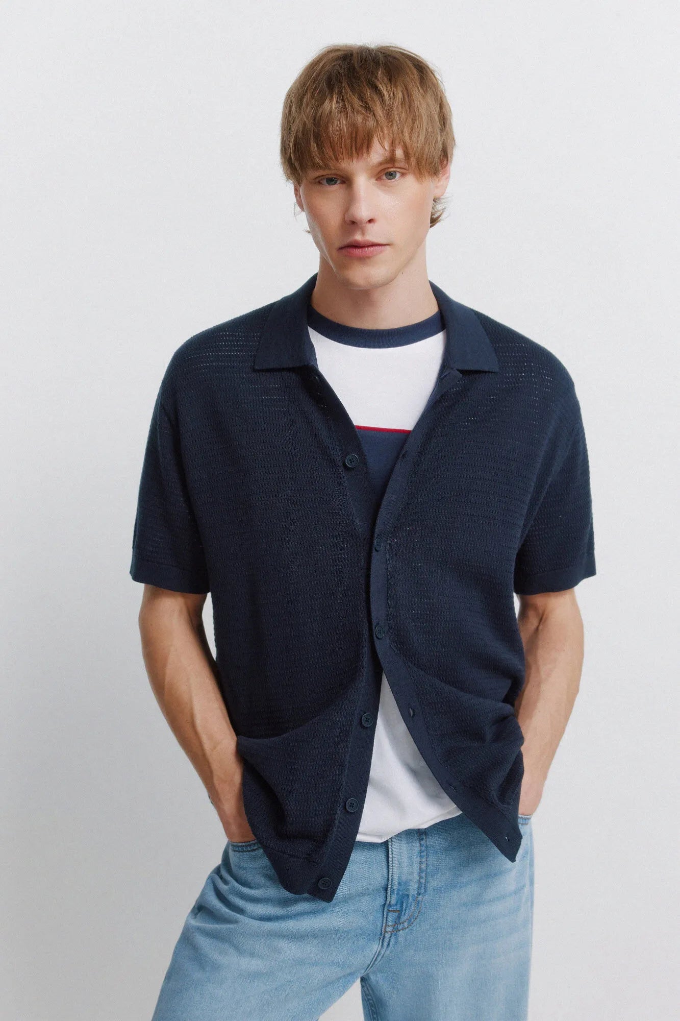 Springfield Blue Men Link Structure Cardigan SKU: 1423142_10 Image 01