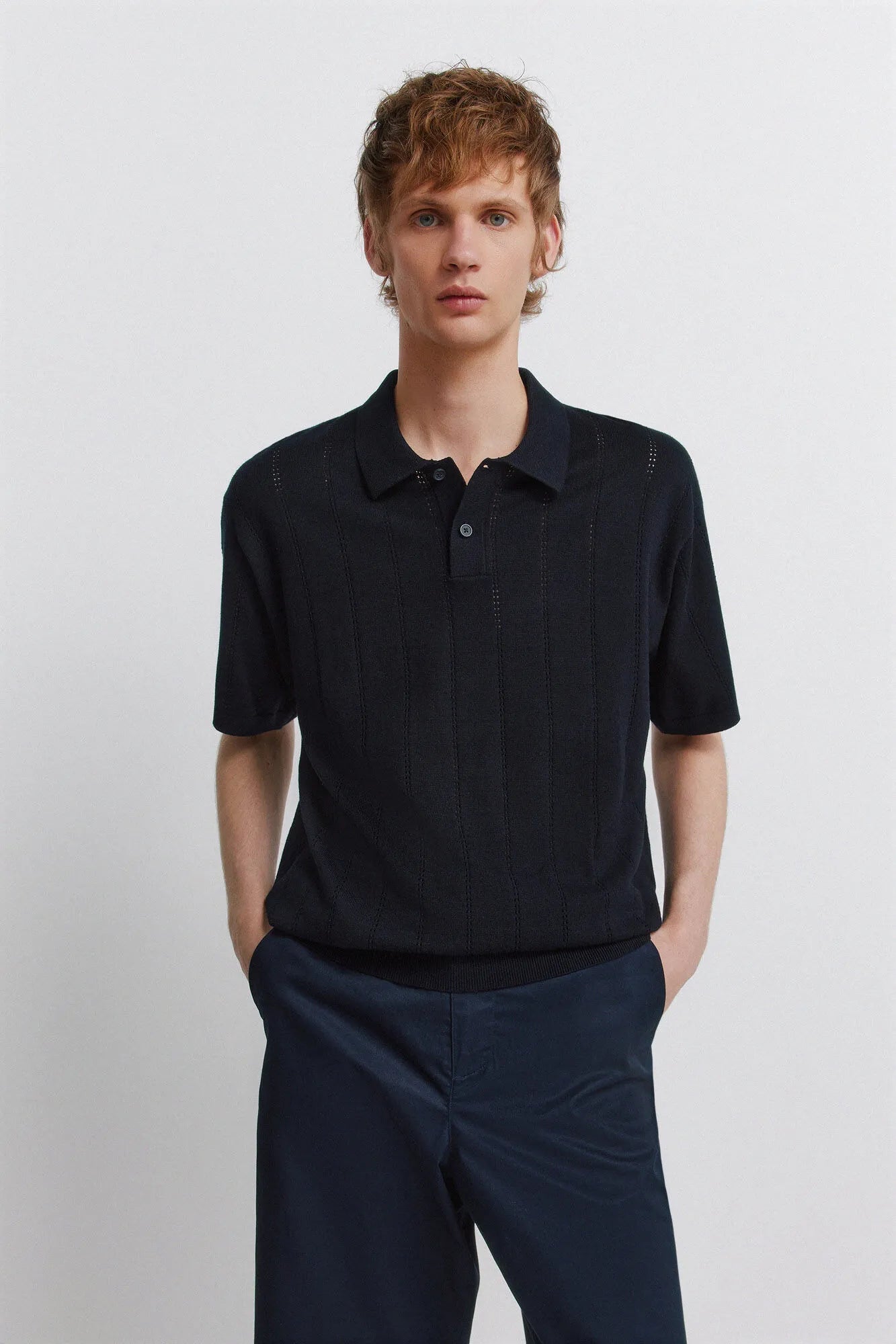 Springfield 0 Men Openwork Detail Polo Shirt SKU: 1423156_11 Image 01