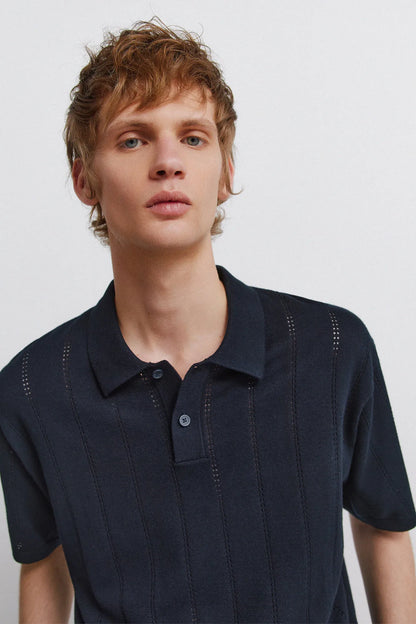 Springfield 0 Men Openwork Detail Polo Shirt SKU: 1423156_11 Image 02