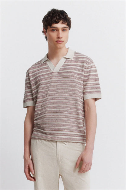 Springfield 0 Men Mouline Striped Structure Polo Shirt SKU: 1423158_67 Image 01