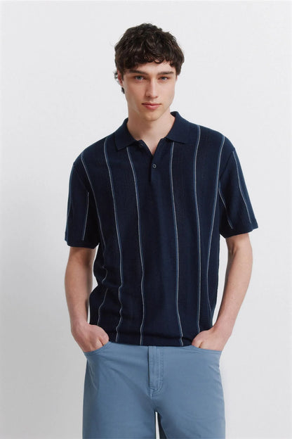 Springfield 0 Men Striped Structured Polo Shirt SKU: 1423159_17 Image 01