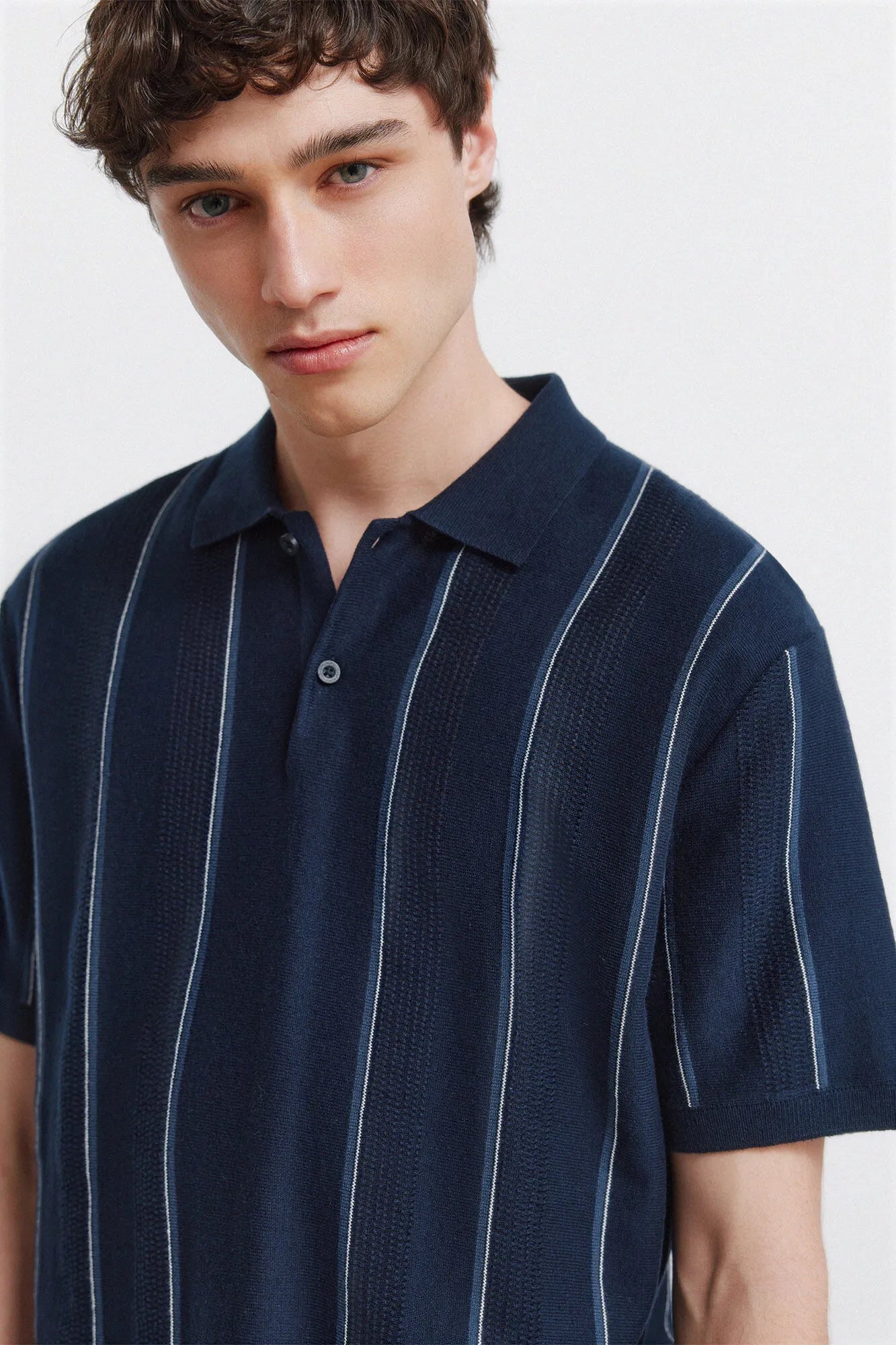 Springfield 0 Men Striped Structured Polo Shirt SKU: 1423159_17 Image 02