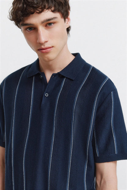 Springfield 0 Men Striped Structured Polo Shirt SKU: 1423159_17 Image 02