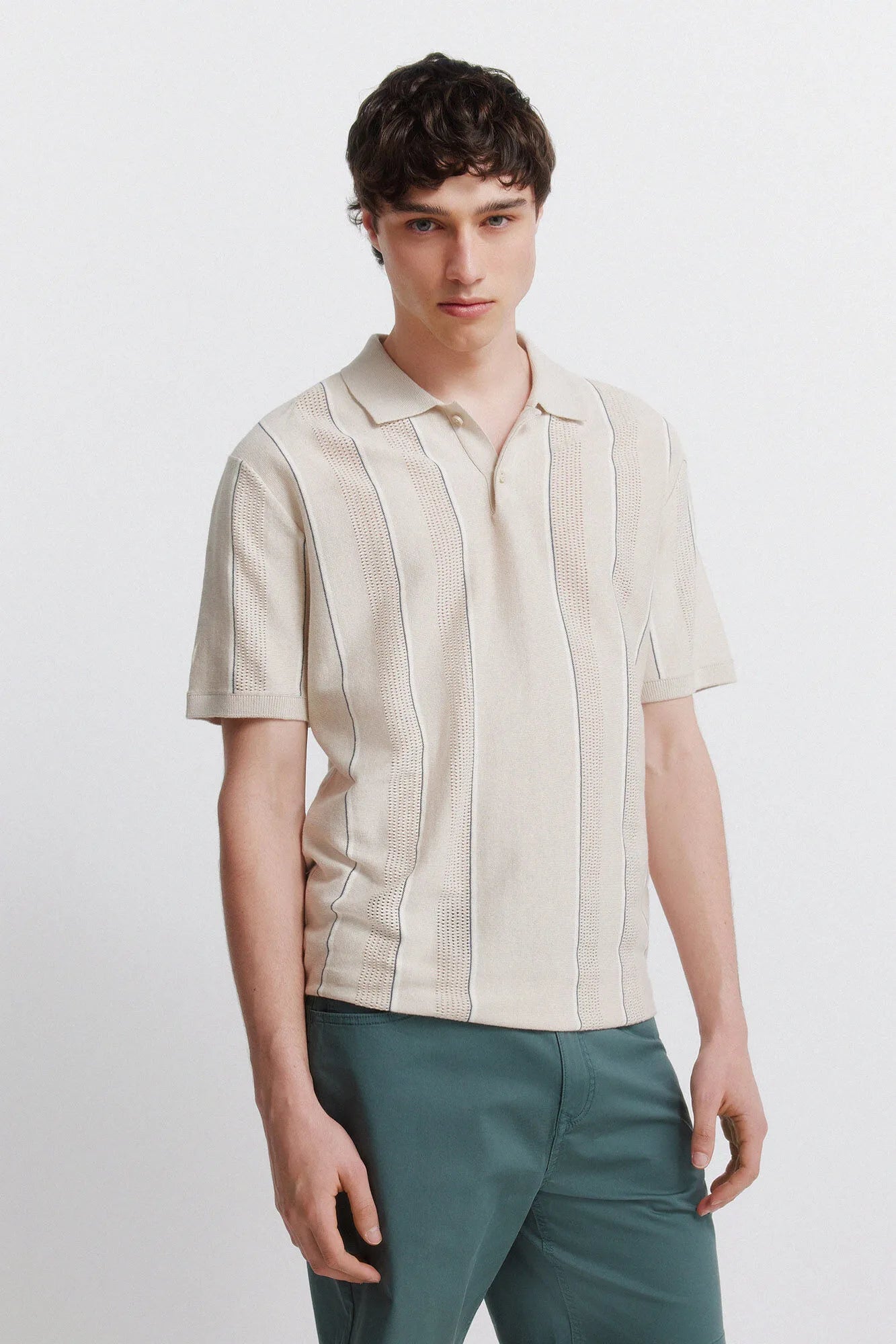Springfield 0 Men Striped Structured Polo Shirt SKU: 1423159_51 Image 01