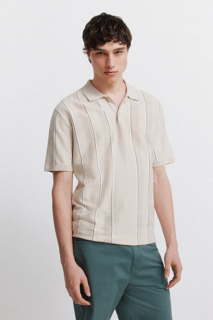 Springfield 0 Men Striped Structured Polo Shirt SKU: 1423159_51 Image 01