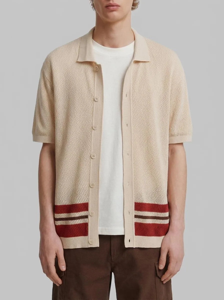 Springfield Beige Men Striped Structure Cardigan SKU: 1423161_51 Image 00