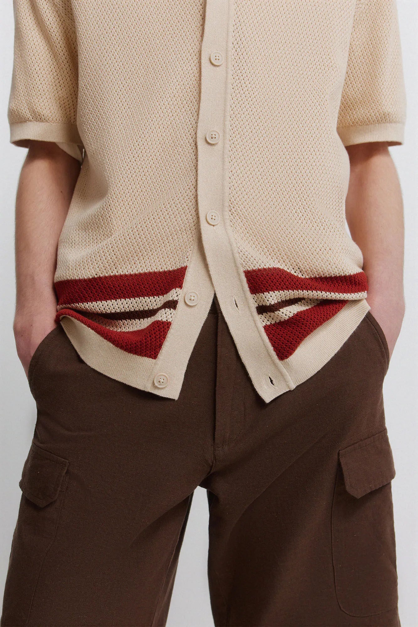 Springfield Beige Men Striped Structure Cardigan SKU: 1423161_51 Image 02